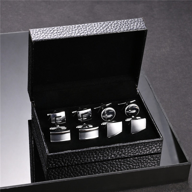 4 Pairs Set CuffLinks For Mens Wedding Guests Gift Souvenirs Man Shirt Cufflink With Gift Box Luxury Jewelry Business Tie Clips
