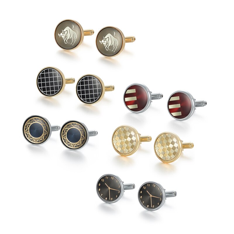 6 Pairs Set CuffLinks For Mens Tie Clips & Cufflinks Wedding Souvenirs Guests Gifts Man Shirt Cufflink With Box Jewelry Party