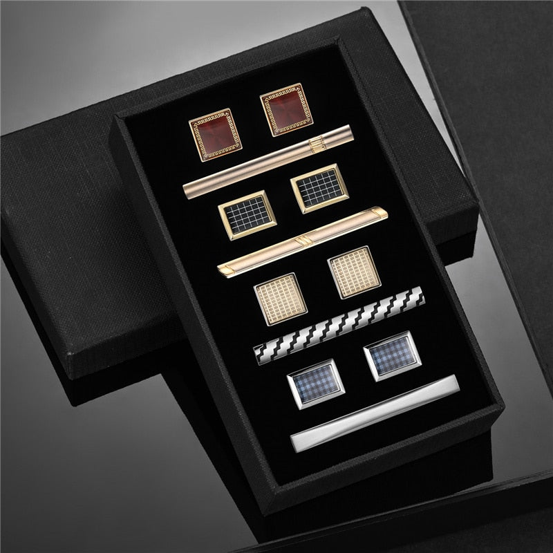 4 Sets Cufflinks For Mens Tie Clips & Cufflinks Set With Box Wedding Guests Gifts Man Shirt Cufflink Pisa Ties Luxury Men's Gift