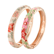 Load image into Gallery viewer, UJOY Fashion Set of Cloisonne Bracelets Gold Plated Flowers Filigree Enameled Womens Gifts Bangles Spring Hinged