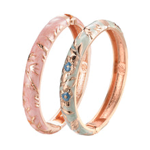 Cargar imagen en el visor de la galería, UJOY Set of Cloisonne Bracelet Gold Hinge Indian Cuff Bangle Enameled Jewelry Flower Bracelets for Women Gift