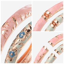 Cargar imagen en el visor de la galería, UJOY Set of Cloisonne Bracelet Gold Hinge Indian Cuff Bangle Enameled Jewelry Flower Bracelets for Women Gift