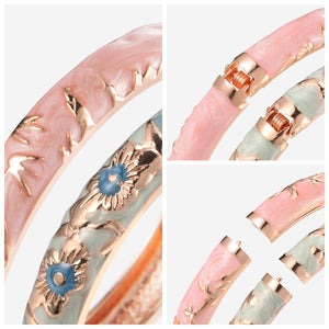 UJOY Set of Cloisonne Bracelet Gold Hinge Indian Cuff Bangle Enameled Jewelry Flower Bracelets for Women Gift