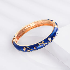 UJOY Women's Bangle Bracelet Golded Alloy Hinged Flower Enameled Cloisonne Jewelry