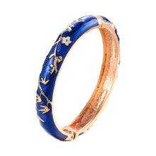 Load image into Gallery viewer, UJOY Women&#39;s Bangle Bracelet Golded Alloy Hinged Flower Enameled Cloisonne Jewelry