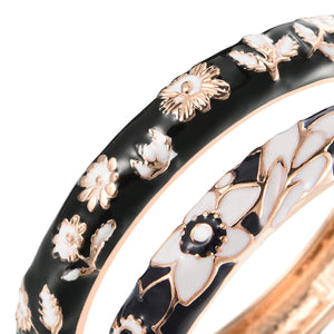 UJOY Womens Set of Multi-Colors Cloisonne Bracelet Gold Plated Flower Hollowed Enameled Hinged Cuff Bangles Jewelry Gift