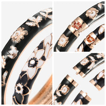 Cargar imagen en el visor de la galería, UJOY Womens Set of Multi-Colors Cloisonne Bracelet Gold Plated Flower Hollowed Enameled Hinged Cuff Bangles Jewelry Gift