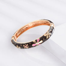 Load image into Gallery viewer, UJOY Cloisonne Bracelet Openable Hinge Gold Cuff Enamel Flower Bangle