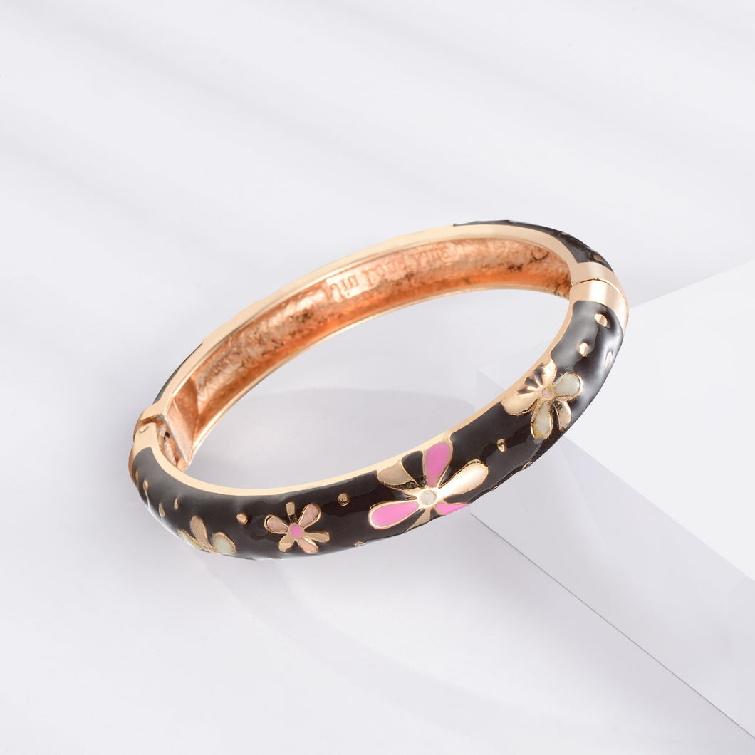 UJOY Cloisonne Bracelet Openable Hinge Gold Cuff Enamel Flower Bangle
