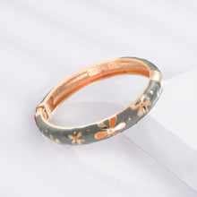 Load image into Gallery viewer, UJOY Cloisonne Bracelet Openable Hinge Gold Cuff Enamel Flower Bangle