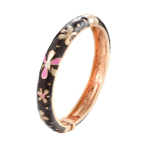 UJOY Cloisonne Bracelet Openable Hinge Gold Cuff Enamel Flower Bangle