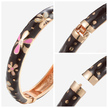 Load image into Gallery viewer, UJOY Cloisonne Bracelet Openable Hinge Gold Cuff Enamel Flower Bangle