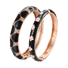 Load image into Gallery viewer, UJOY Set of Vintage Jewelry Cloisonne Handcrafted Enameled Gorgeous Rhinestone Rose Gold Hinged Cuff Bracelet