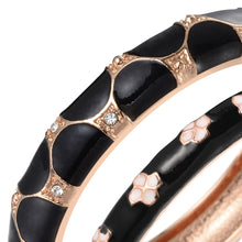 Load image into Gallery viewer, UJOY Set of Vintage Jewelry Cloisonne Handcrafted Enameled Gorgeous Rhinestone Rose Gold Hinged Cuff Bracelet