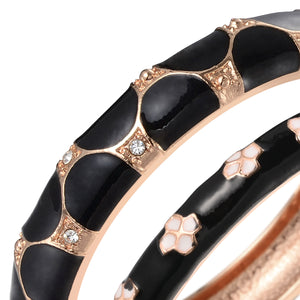 UJOY Set of Vintage Jewelry Cloisonne Handcrafted Enameled Gorgeous Rhinestone Rose Gold Hinged Cuff Bracelet