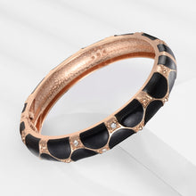 Load image into Gallery viewer, UJOY Set of Vintage Jewelry Cloisonne Handcrafted Enameled Gorgeous Rhinestone Rose Gold Hinged Cuff Bracelet