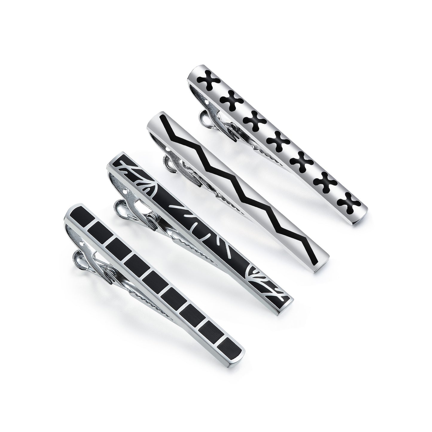 UJOY Tie Clips for Men, 4 Pcs Tie Bars Pinch Clip Set Silver Black 2.3 Inches Business Shirt Necktie Parts