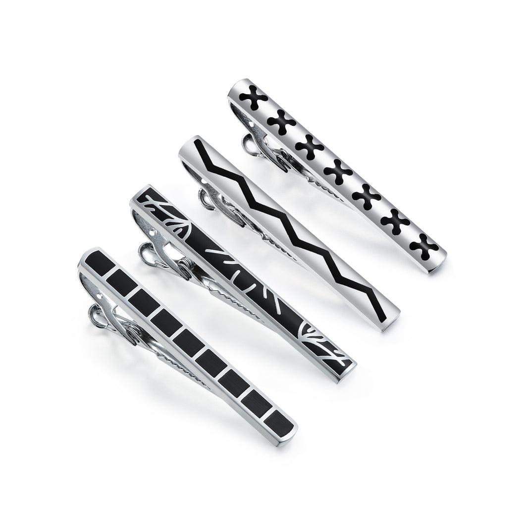 UJOY Tie Clips for Men, 4 Pcs Tie Bars Pinch Clip Set Silver Black 2.3 Inches Business Shirt Necktie Parts