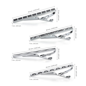 UJOY Tie Clips for Men, 4 Pcs Tie Bars Pinch Clip Set Silver Black 2.3 Inches Business Shirt Necktie Parts