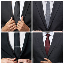 Load image into Gallery viewer, UJOY Tie Clips for Men, 4 Pcs Tie Bars Pinch Clip Set Silver Black 2.3 Inches Business Shirt Necktie Parts