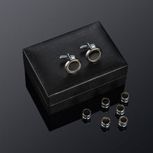 Load image into Gallery viewer, UJOY Cufflinks and Studs Set Blanks Shirt Tuxedo Buttons Packed in Cufflink Box for Men