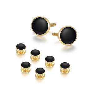UJOY Mens Mother of Pearl Cufflinks and Studs Tuxedo Bottons Set Presentation Box Business Dress Parts for Wedding Party