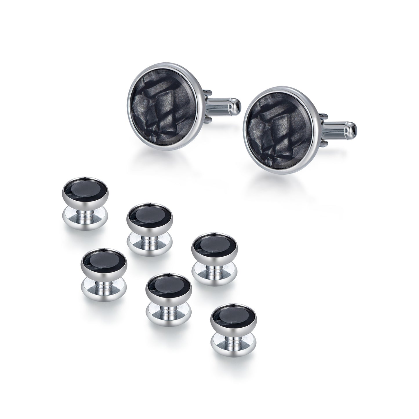 UJOY Mens Mother of Pearl Cufflinks and Studs Tuxedo Bottons Set Presentation Box Business Dress Parts for Wedding Party