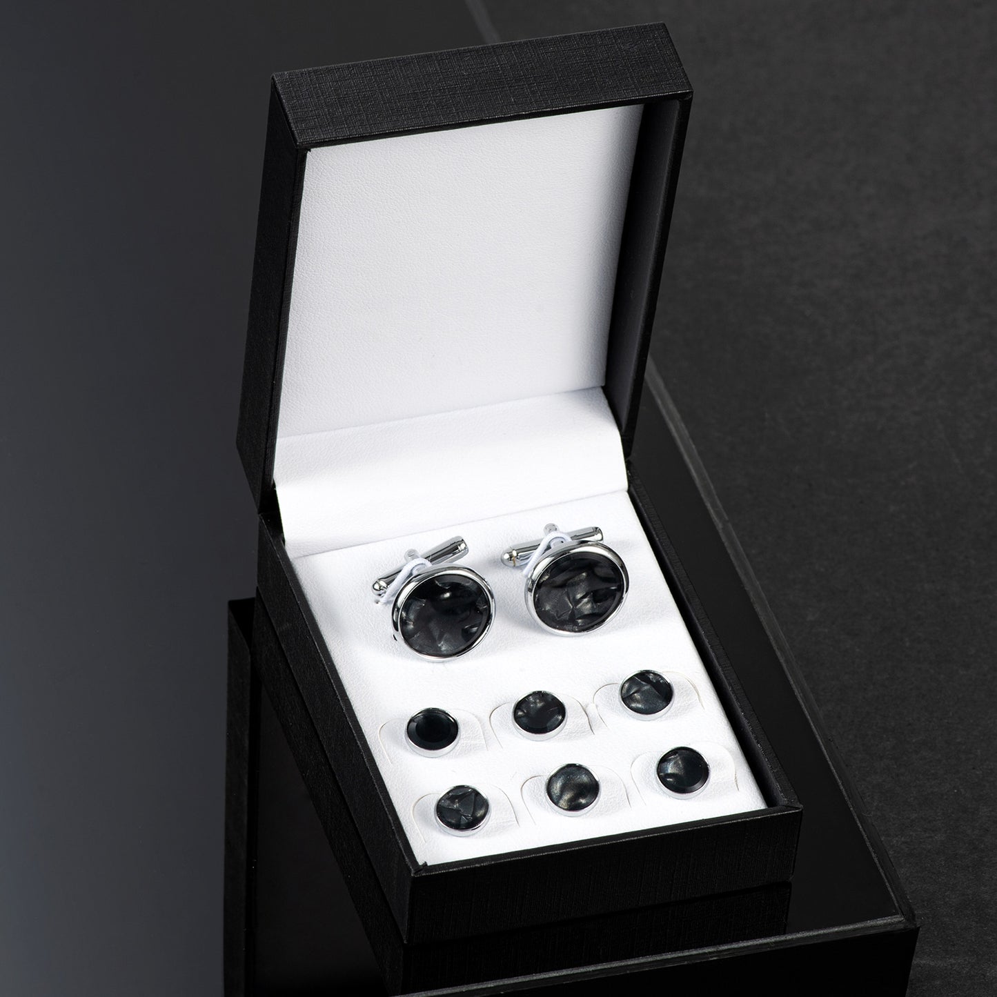 UJOY Mens Mother of Pearl Cufflinks and Studs Tuxedo Bottons Set Presentation Box Business Dress Parts for Wedding Party