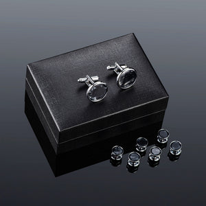 UJOY Mens Mother of Pearl Cufflinks and Studs Tuxedo Bottons Set Presentation Box Business Dress Parts for Wedding Party