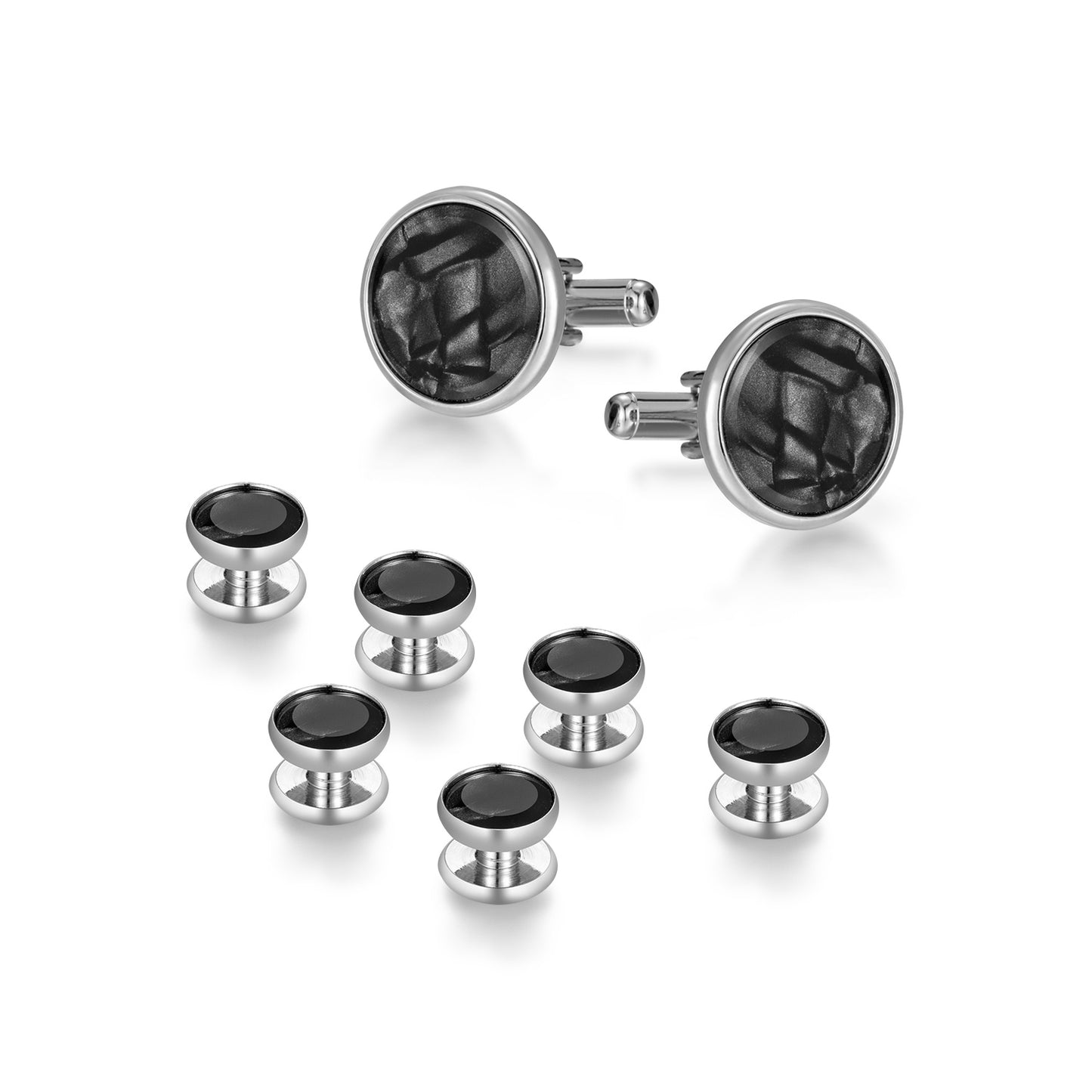 UJOY Mens Mother of Pearl Cufflinks and Studs Tuxedo Bottons Set Presentation Box Business Dress Parts for Wedding Party