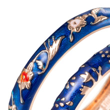 Cargar imagen en el visor de la galería, UJOY Handcrafted Cloisonne Bangle Bracelets Golden Butterfly Enamel Metal Handcuff Jewelry Set Box Gift for Women