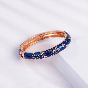 UJOY Handcrafted Cloisonne Bangle Bracelets Golden Butterfly Enamel Metal Handcuff Jewelry Set Box Gift for Women