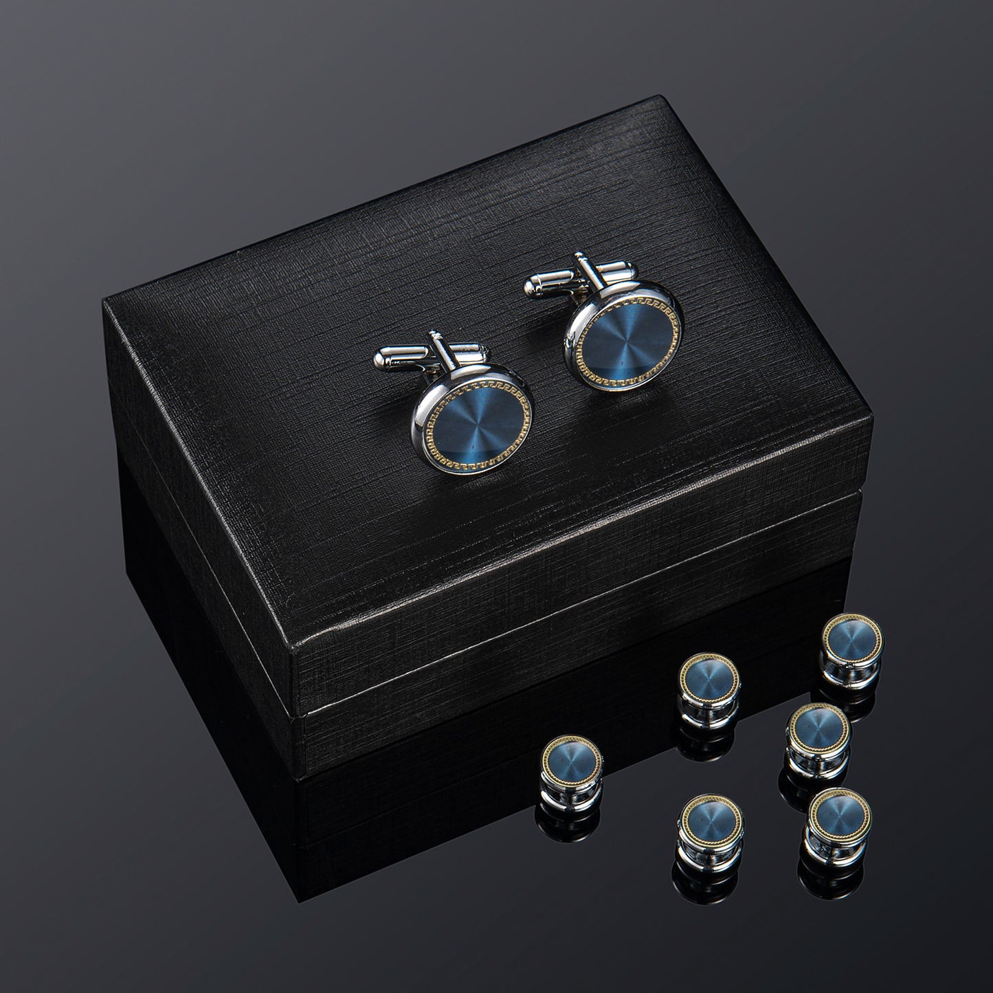 UJOY Cufflinks and Studs Set Blanks Shirt Tuxedo Buttons Packed in Cufflink Box for Men