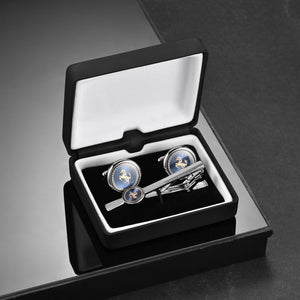 UJOY Cufflinks and Studs Set Blanks Blue Color Shirt Tuxedo Buttons Packed in Cufflink Box for Men