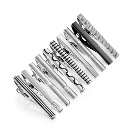 UJOY Tie Clips for Men, 10 Pcs Tie Bars Pinch Clip Set Silver 2.3 Inches Business Shirt Necktie Parts