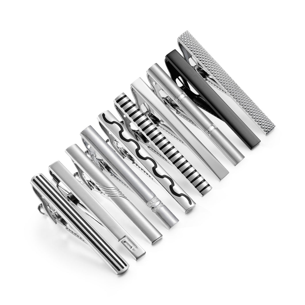 UJOY Tie Clips for Men, 10 Pcs Tie Bars Pinch Clip Set Silver 2.3 Inches Business Shirt Necktie Parts