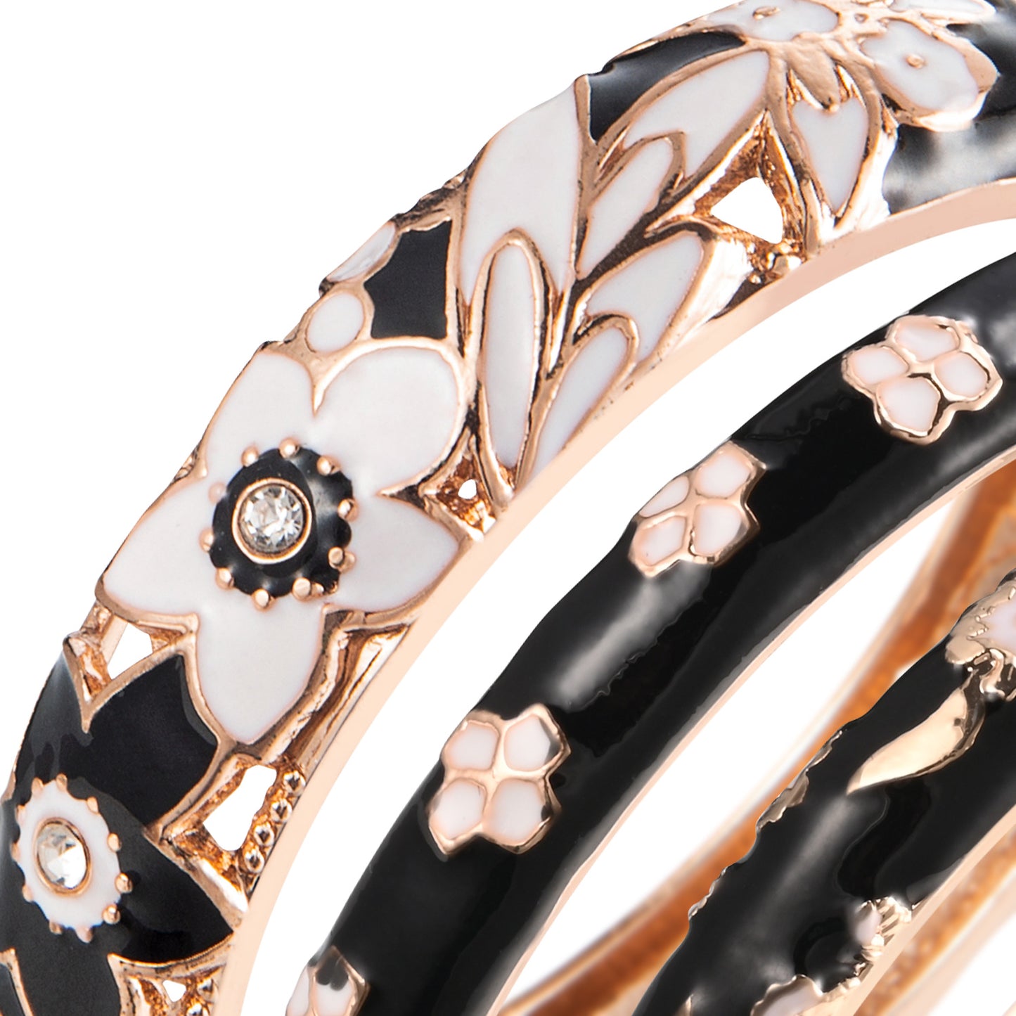 UJOY Womens Multi-Styles Set of Cloisonne Bracelets Gold Plated Flower Hollowed Enameled Hinged Cuff Bangles