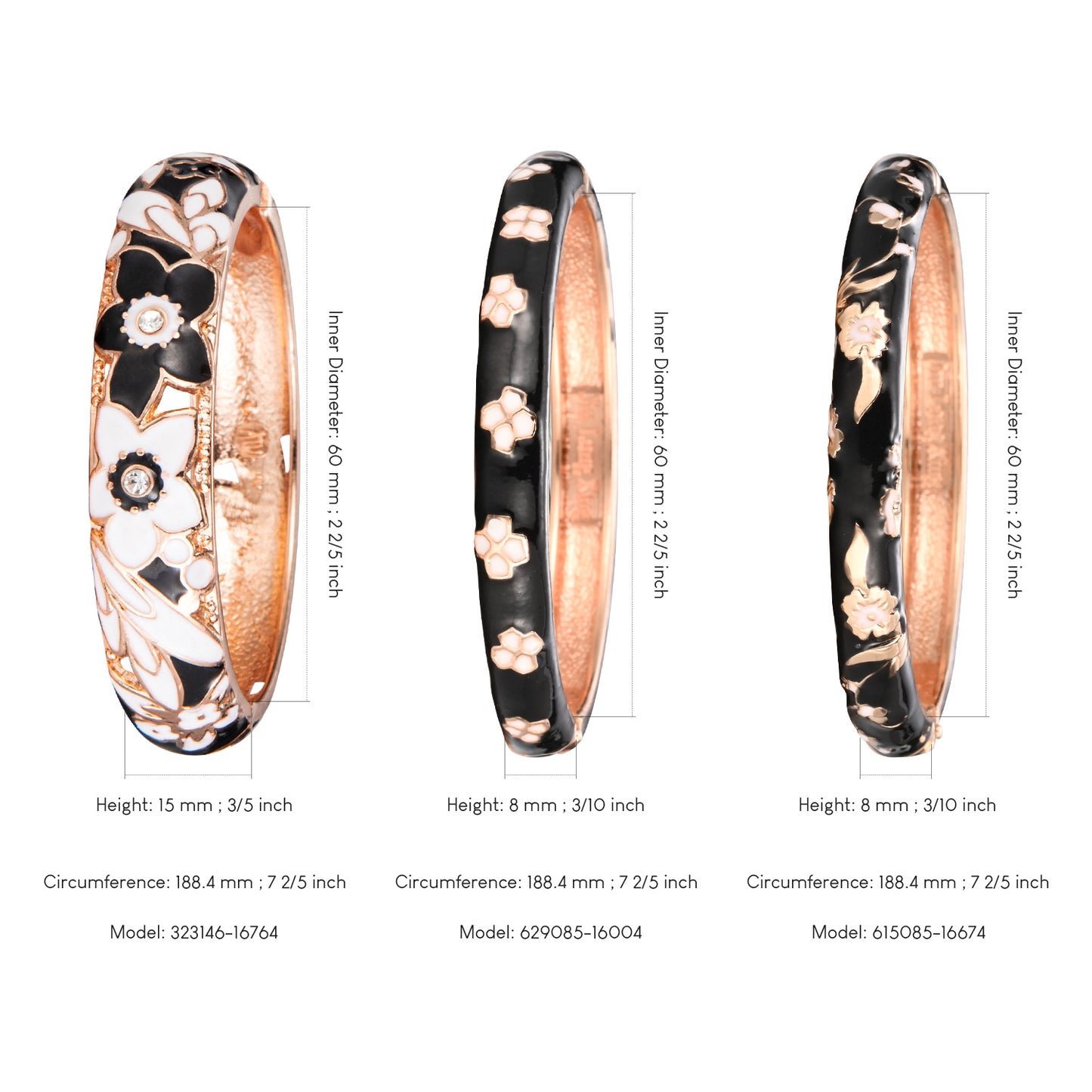 UJOY Womens Multi-Styles Set of Cloisonne Bracelets Gold Plated Flower Hollowed Enameled Hinged Cuff Bangles