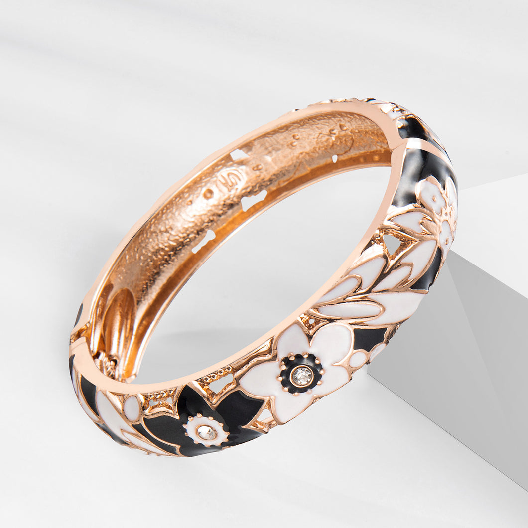 UJOY Womens Multi-Styles Set of Cloisonne Bracelets Gold Plated Flower Hollowed Enameled Hinged Cuff Bangles