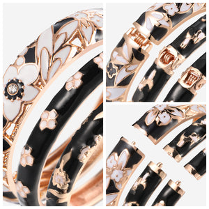 UJOY Womens Multi-Styles Set of Cloisonne Bracelets Gold Plated Flower Hollowed Enameled Hinged Cuff Bangles