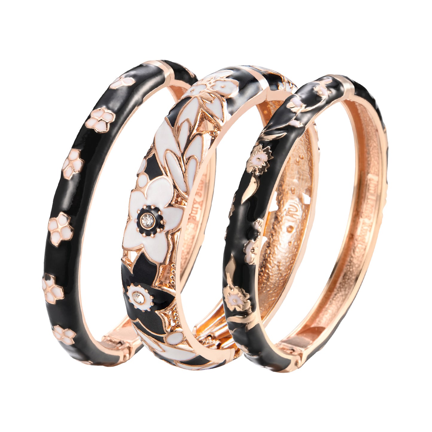 UJOY Womens Multi-Styles Set of Cloisonne Bracelets Gold Plated Flower Hollowed Enameled Hinged Cuff Bangles