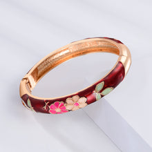 Load image into Gallery viewer, UJOY Set of Cloisonne Bracelet Openable Hinge Gold Cuff Enamel Flower Blue Bangle Jewelry Gift for Women