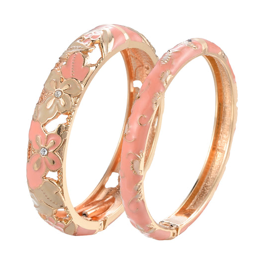 UJOY Fashion Set of Cloisonne Bracelets Gold Plated Flowers Filigree Enameled Womens Gifts Bangles