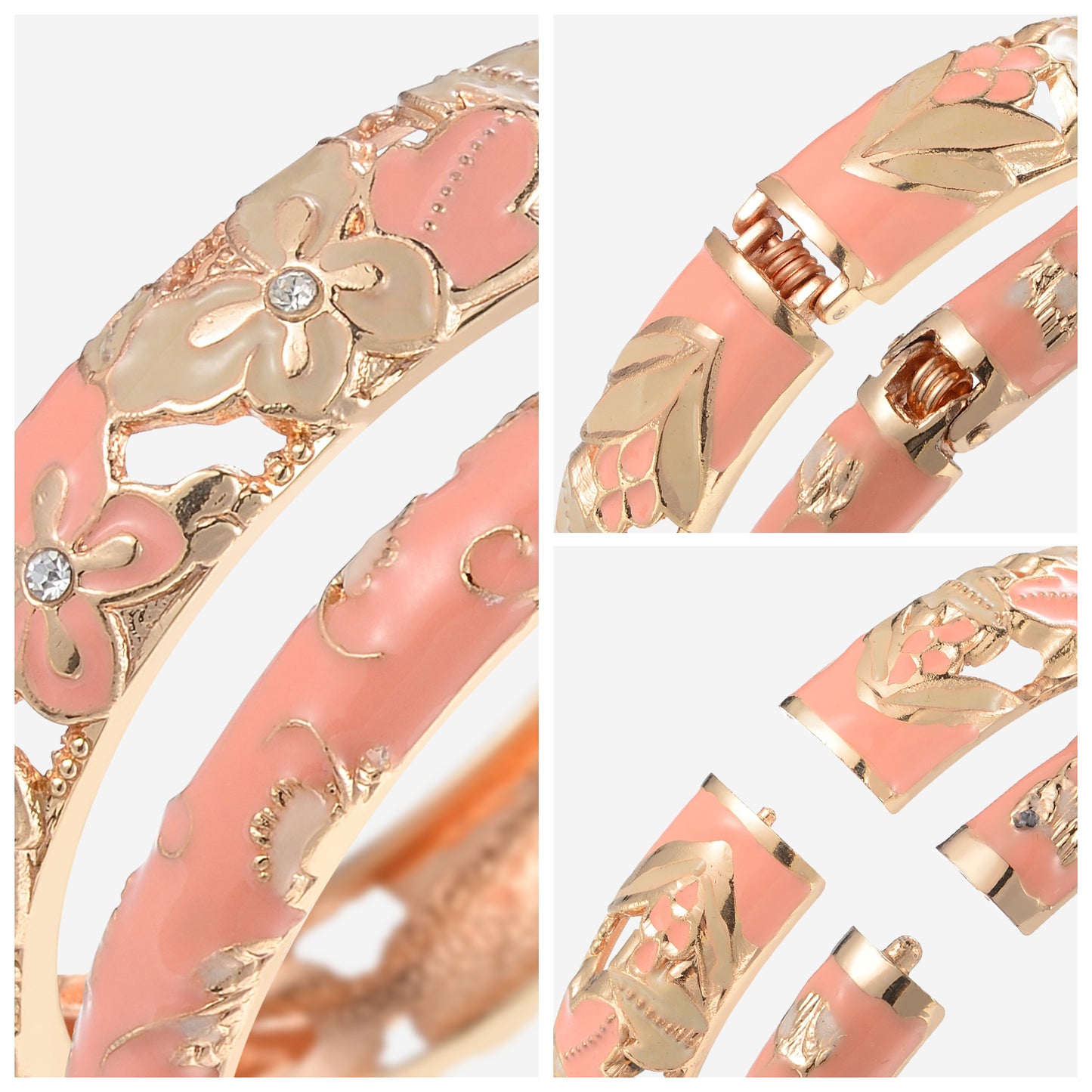 UJOY Fashion Set of Cloisonne Bracelets Gold Plated Flowers Filigree Enameled Womens Gifts Bangles
