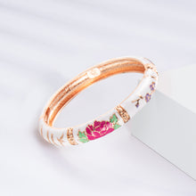 Load image into Gallery viewer, UJOY Vintage Jewelry Cloisonne Handcrafted Enameled Gorgeous Rhinestone Rose Gold Hinged Cuff Bracelet