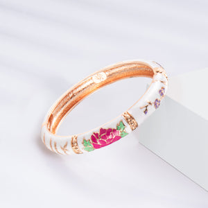 UJOY Vintage Jewelry Cloisonne Handcrafted Enameled Gorgeous Rhinestone Rose Gold Hinged Cuff Bracelet