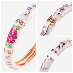 UJOY Vintage Jewelry Cloisonne Handcrafted Enameled Gorgeous Rhinestone Rose Gold Hinged Cuff Bracelet