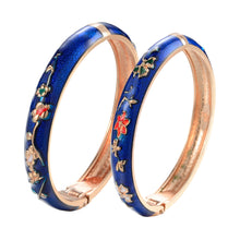 Load image into Gallery viewer, UJOY Handcrafted Set of Cloisonne Bangle Bracelets Golden Flowers Enamel Metal Handcuff Jewelry Set Box Gift for Women