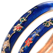 Cargar imagen en el visor de la galería, UJOY Handcrafted Set of Cloisonne Bangle Bracelets Golden Flowers Enamel Metal Handcuff Jewelry Set Box Gift for Women