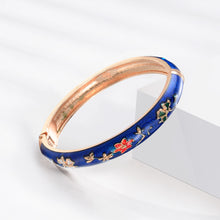 Load image into Gallery viewer, UJOY Handcrafted Set of Cloisonne Bangle Bracelets Golden Flowers Enamel Metal Handcuff Jewelry Set Box Gift for Women